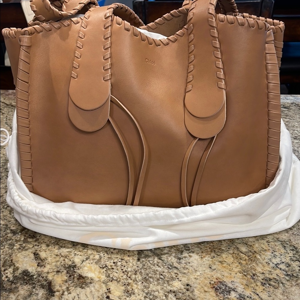 Chloe Light Tan, Whipstitch Medium Leather Tote